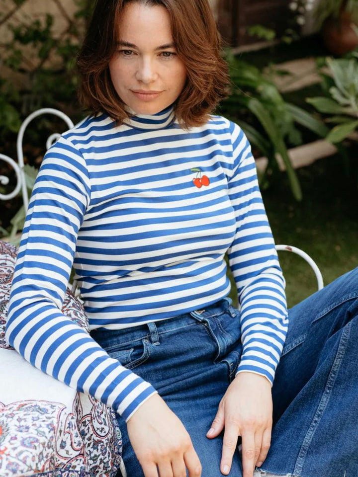 Annika Turtleneck Jersey Top - Off White/Blue, Cherry
£45.00