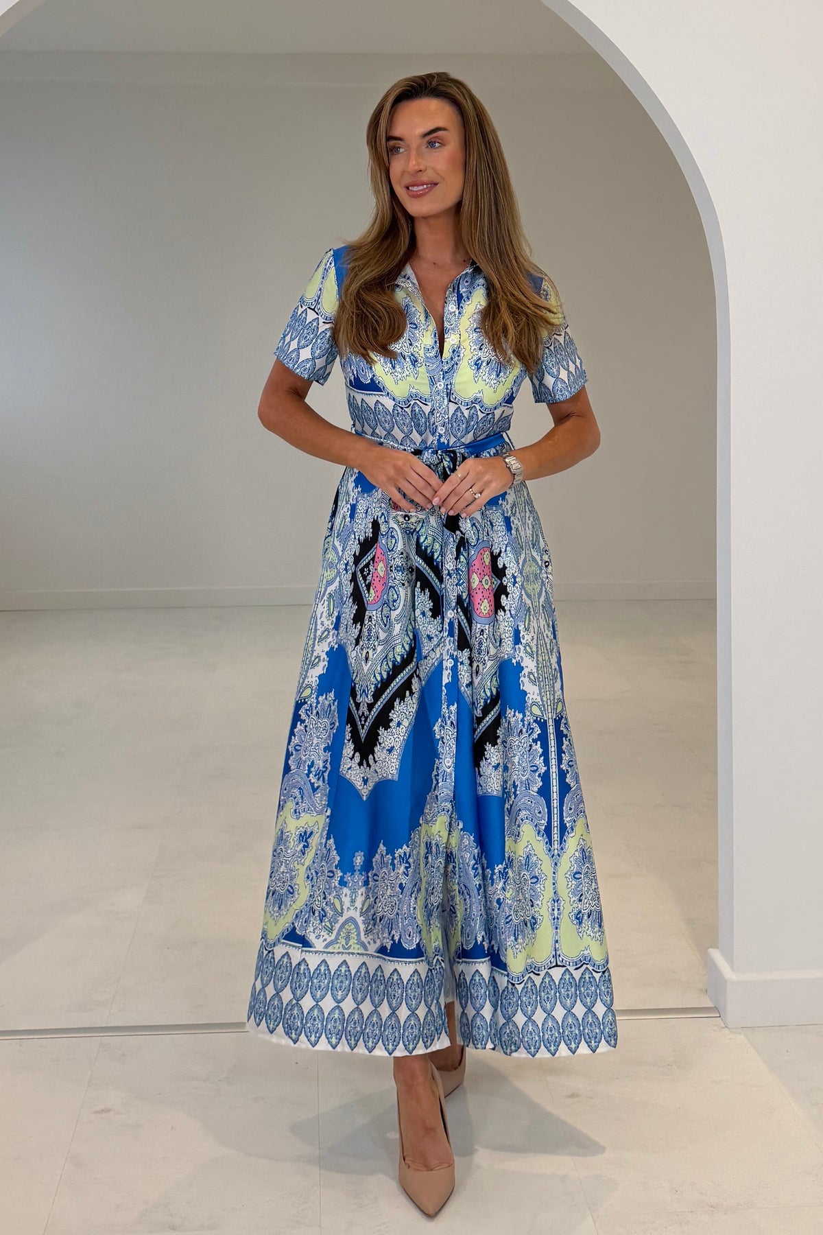 Aurora Paisly Print Midi Shirt Dress Blue (sale)