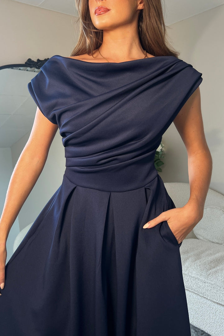 Betty Asymmetric Dress in Navy