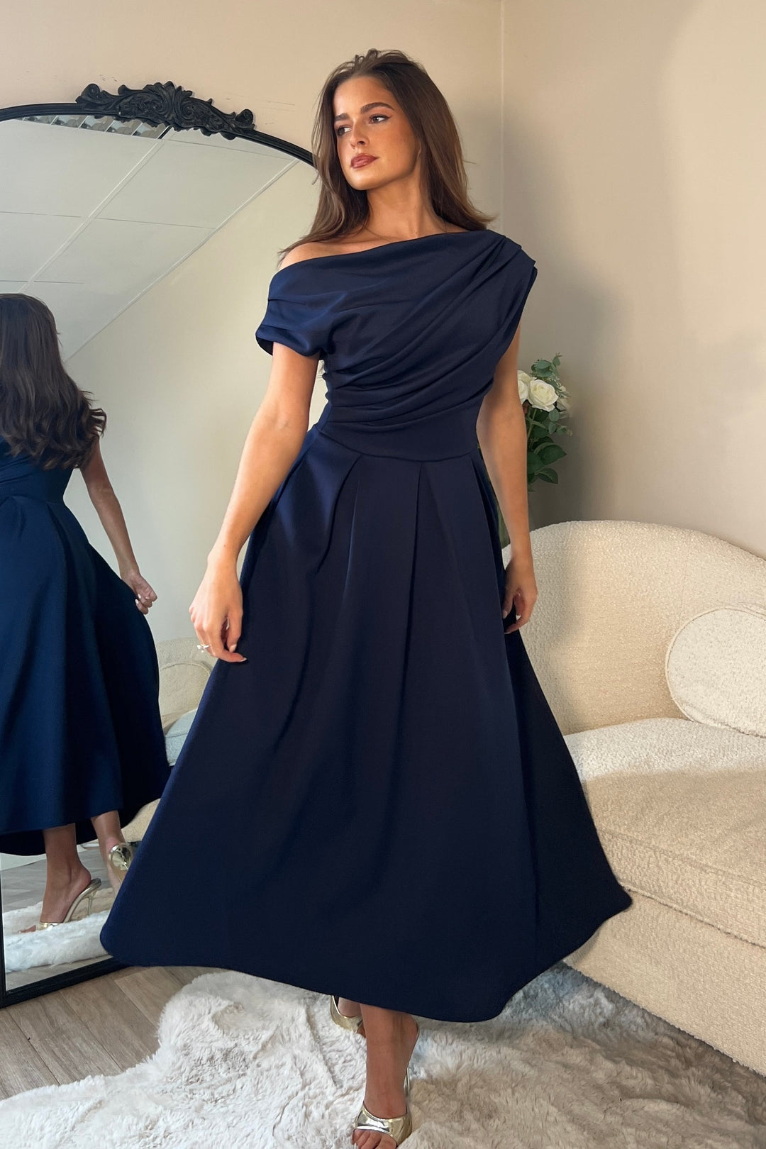 Betty Asymmetric Dress in Navy