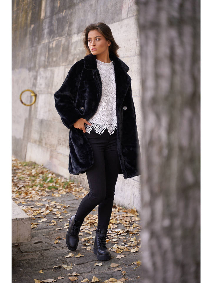 Oversized black faux fur coat
