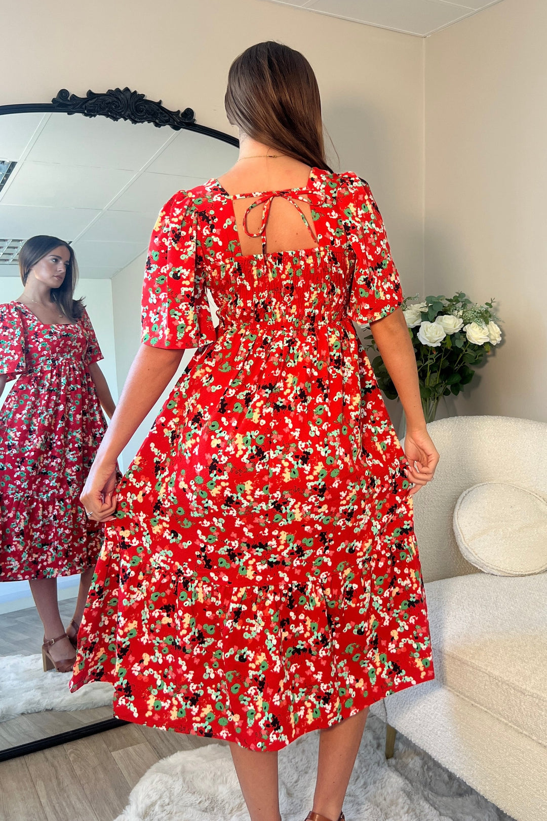 Red floral dress