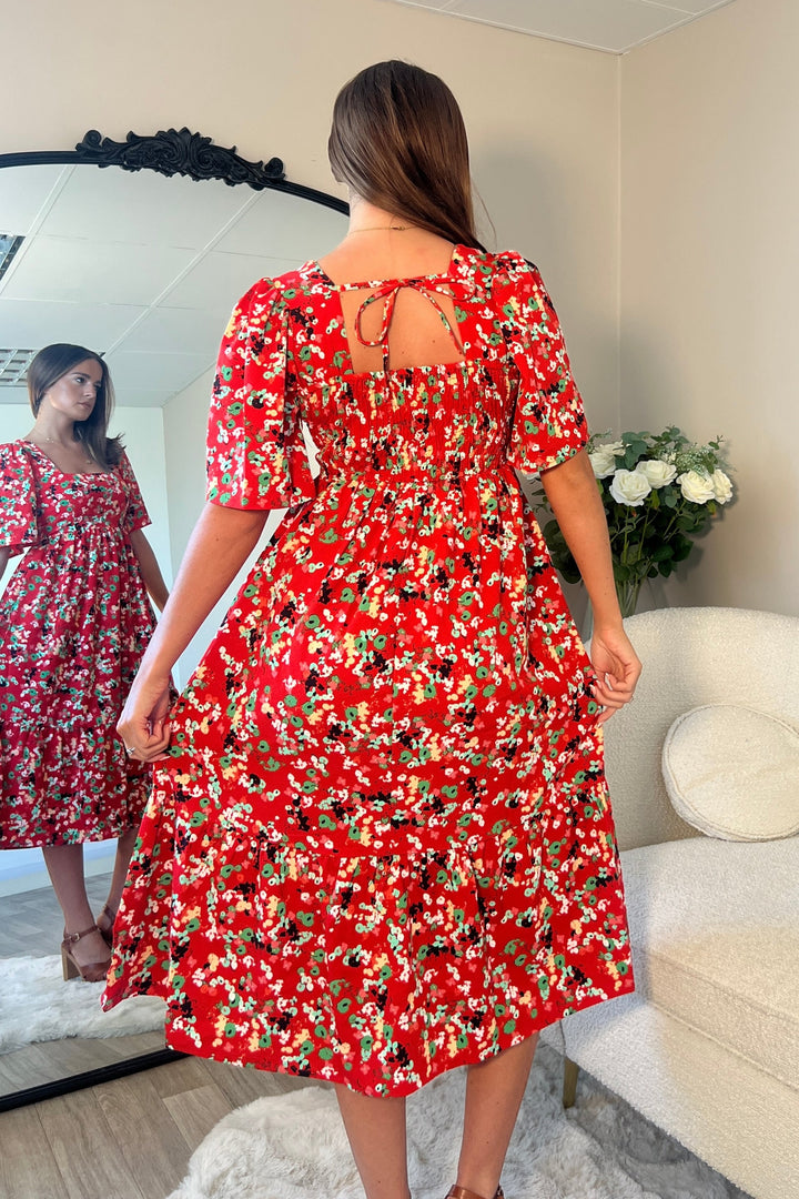 Red floral dress