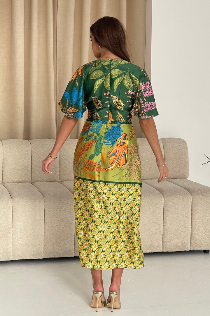 Havanna Green Multi Midi Dress