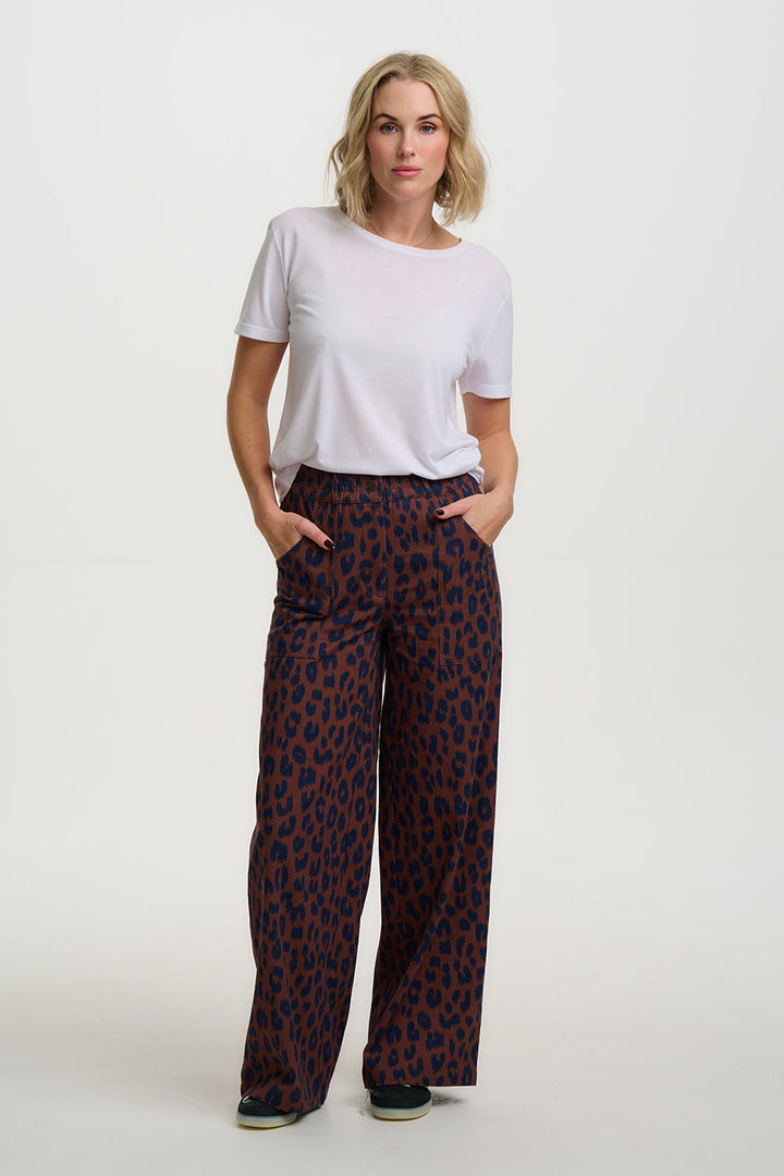 Nica Wide Leg Trousers - Rust/Navy, Ikat Leopard
£65.00