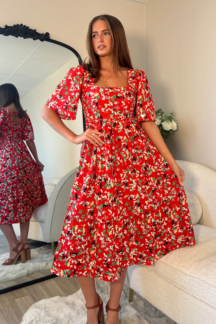 Red floral dress