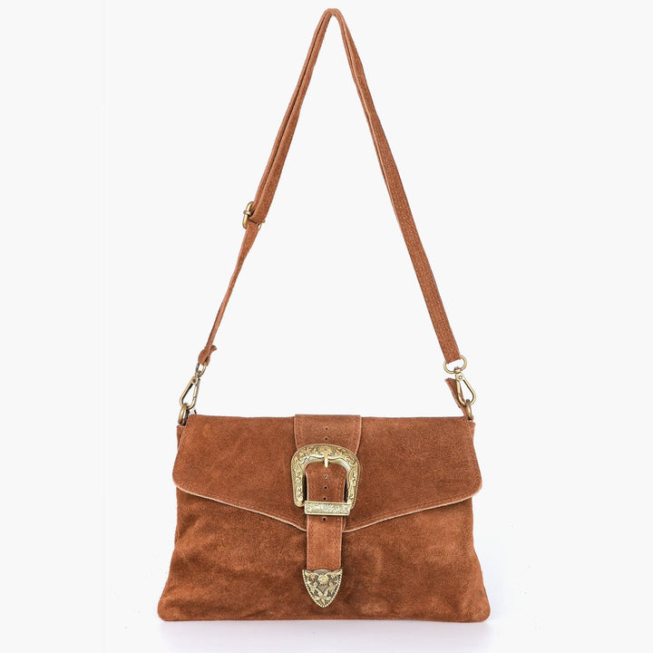 Buckle Clutch Bag Italian Suede Leather in Tan