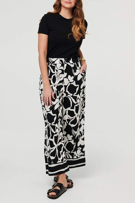 Floral High Waist Wide Relaxed Trousers in MULTI BLACK