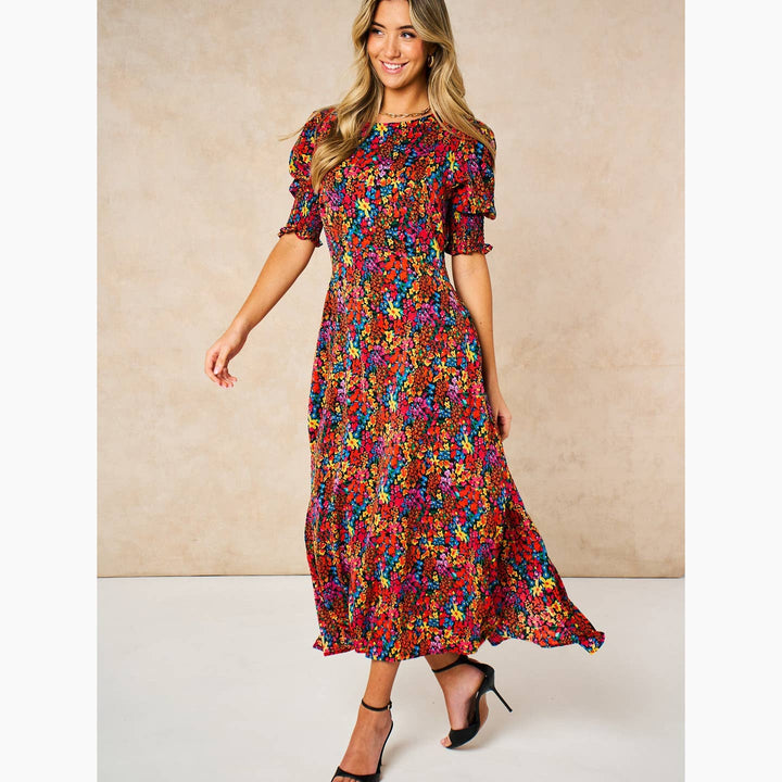 Ditsy Floral Midi Tea Dress in Multi