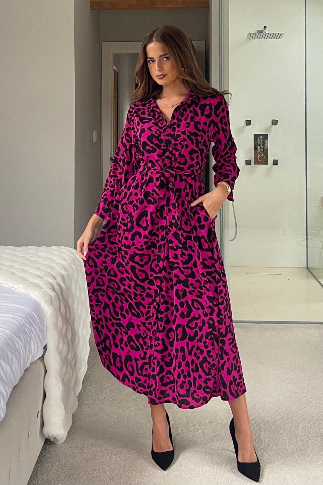 Angela pink animal print dress