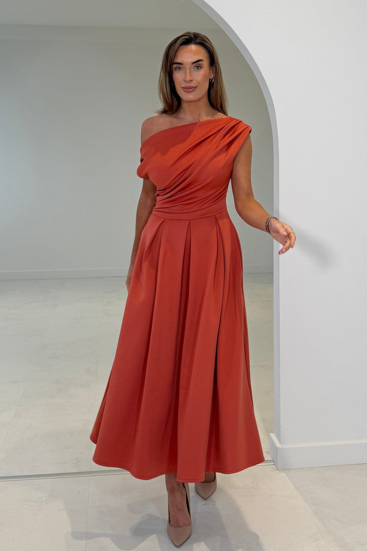 Betty Asymmetric Dress in clay