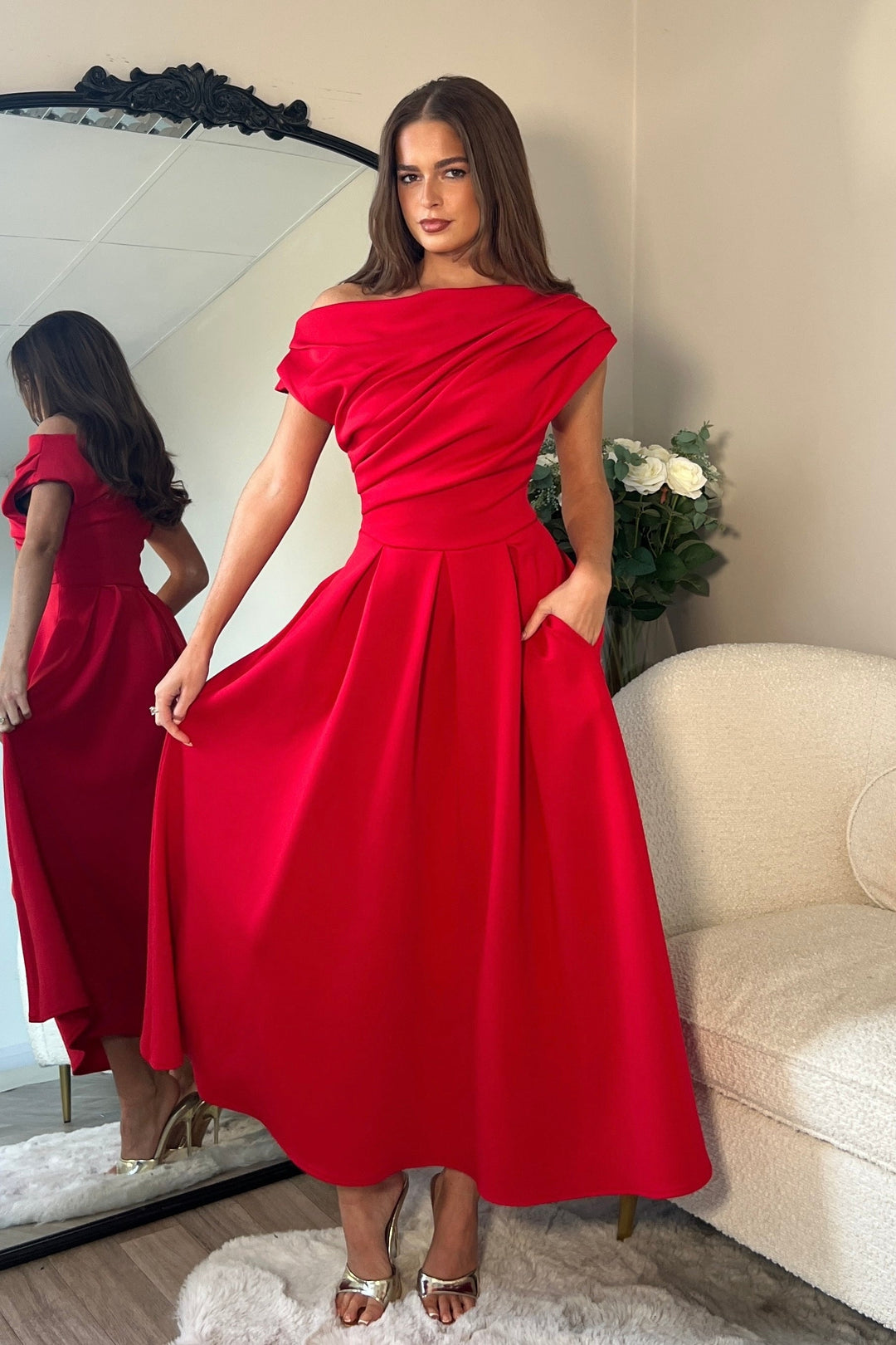 Betty asymmetrical red dress