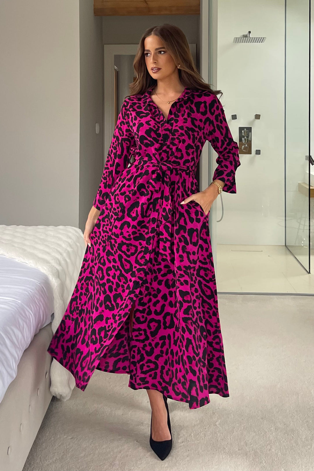 Angela pink animal print dress