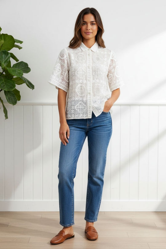 Sequin Embroidered Short Sleeve shirt