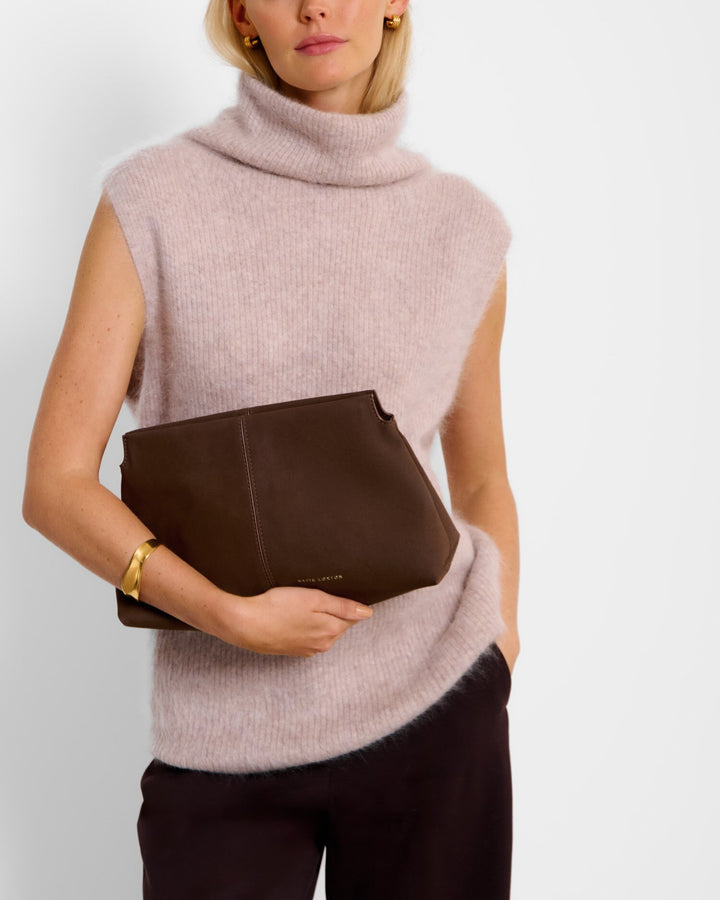 Chocolate suedette clutch