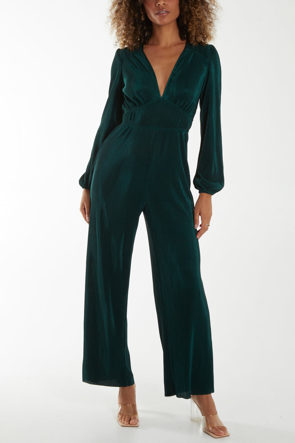 Plisse V Neck Elasticated Jumpsuit
In Bottle Green