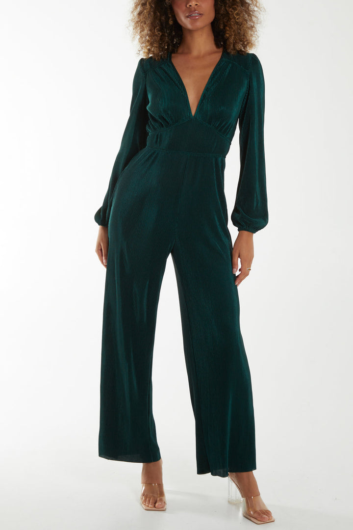 Plisse V Neck Elasticated Jumpsuit
In Bottle Green