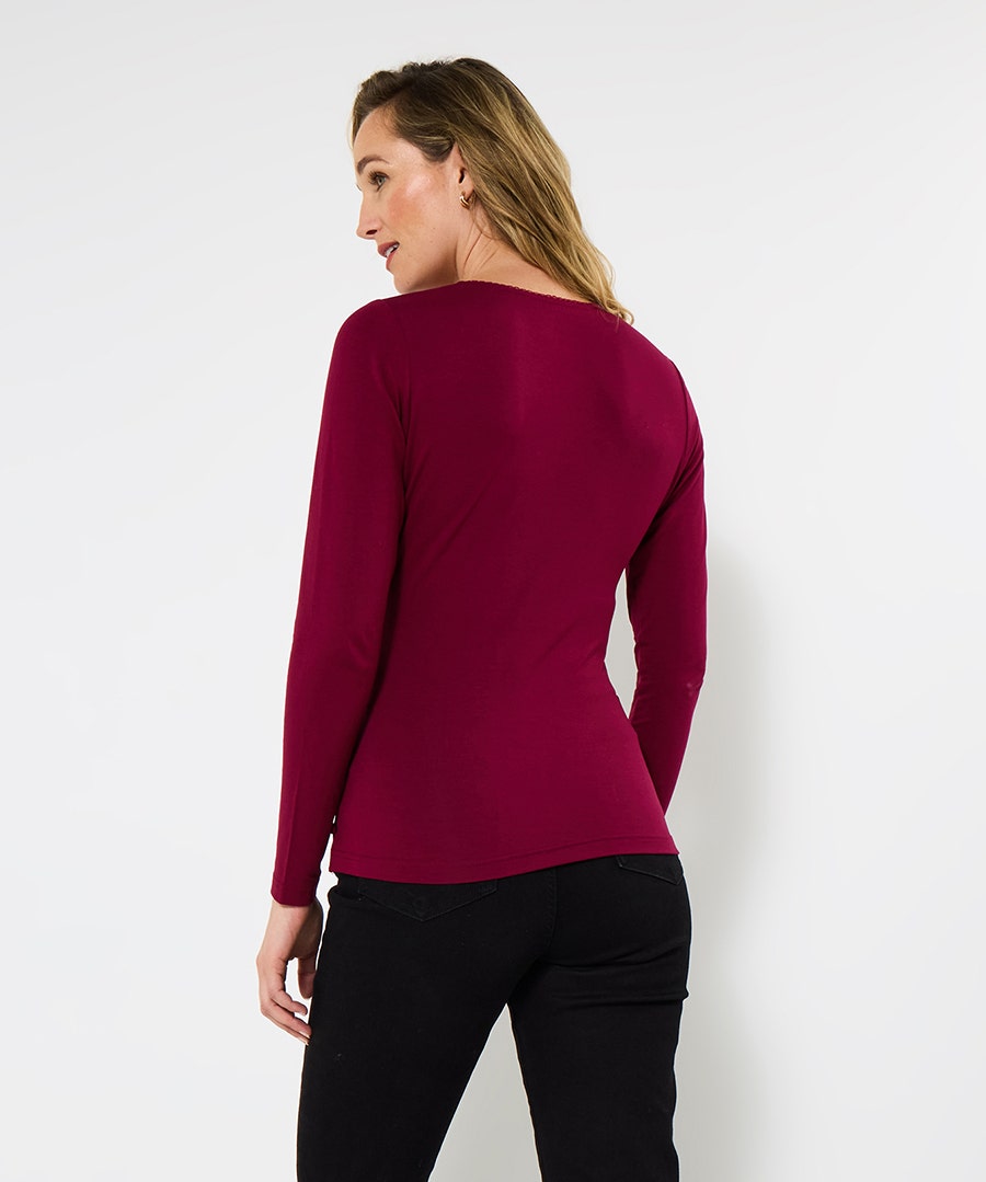 Beautiful Berry wrap front jersey top