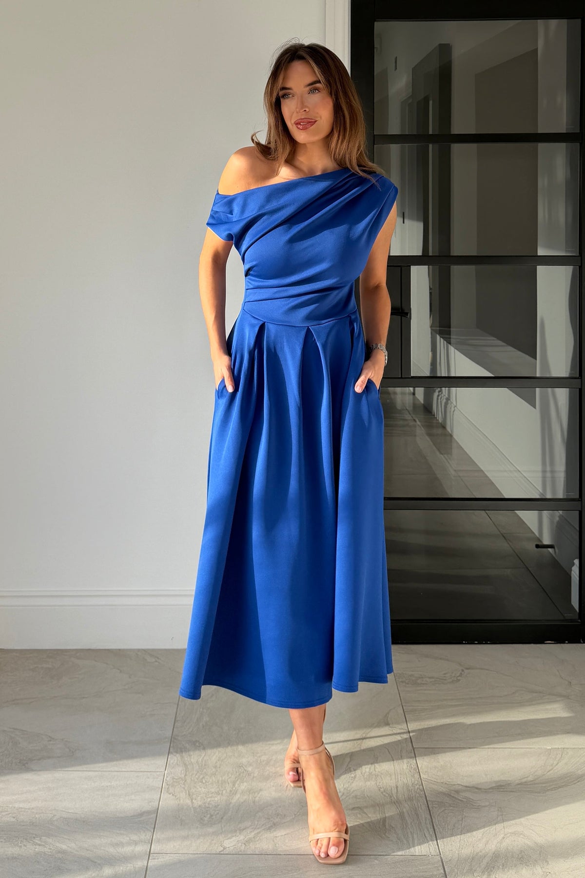 Betty Asymmetric Dress in cobalt