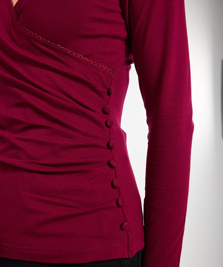 Beautiful Berry wrap front jersey top