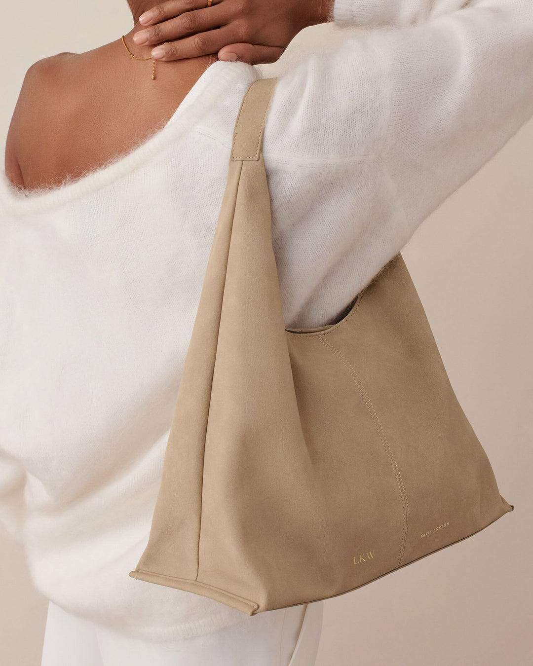 Shoulder bag in suedette in Taupe