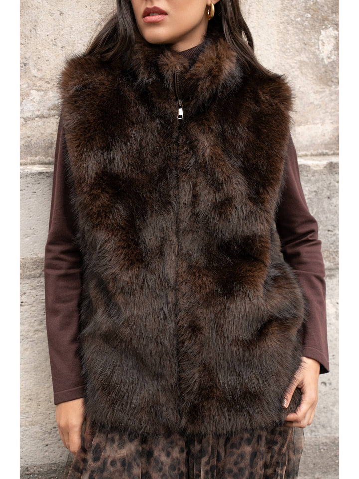 Sleeveless faux fur gilet