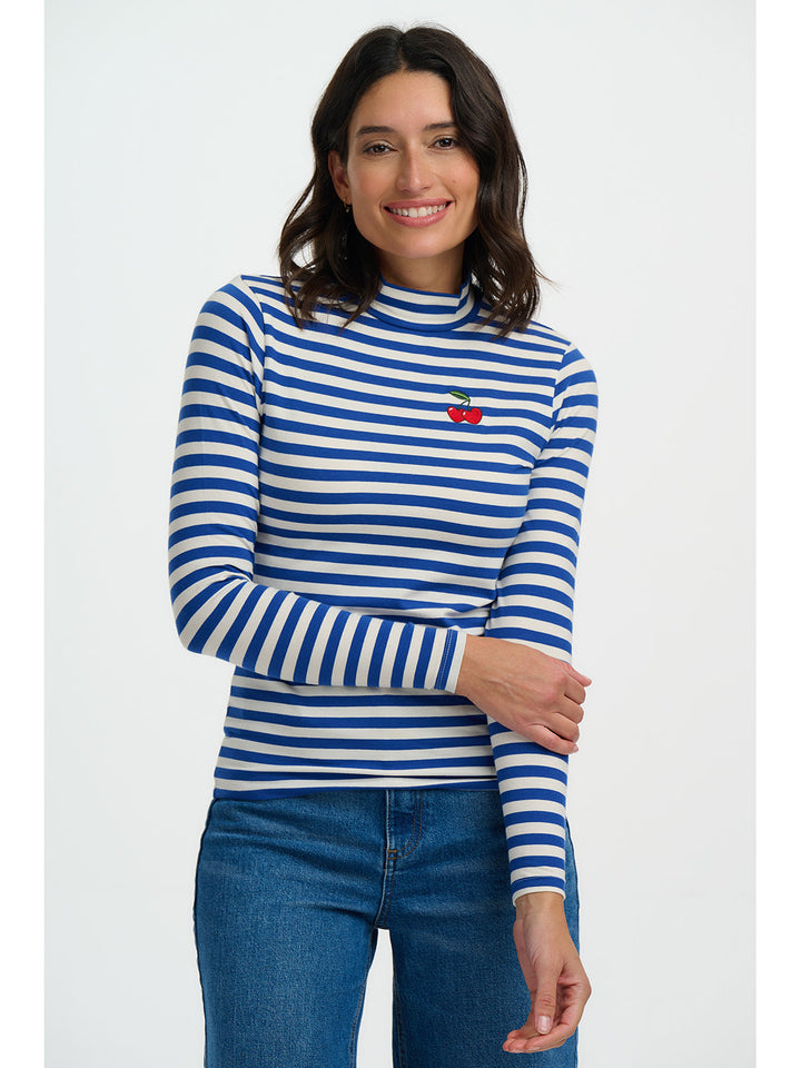 Annika Turtleneck Jersey Top - Off White/Blue, Cherry
£45.00