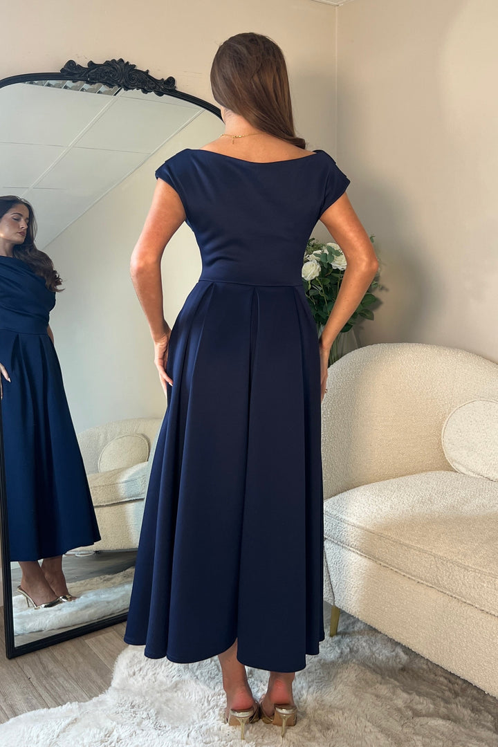 Betty Asymmetric Dress in Navy