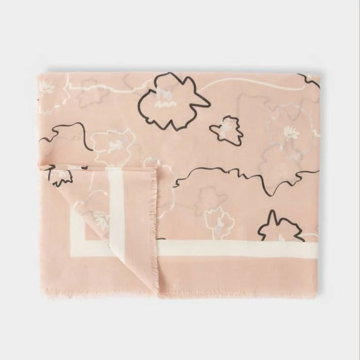Flora light pink and black Katie loxton scarf with metallic print live offer