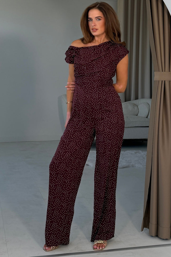 Donna Asymmetric Neckline Jumpsuit Berry Spot (coming soon)