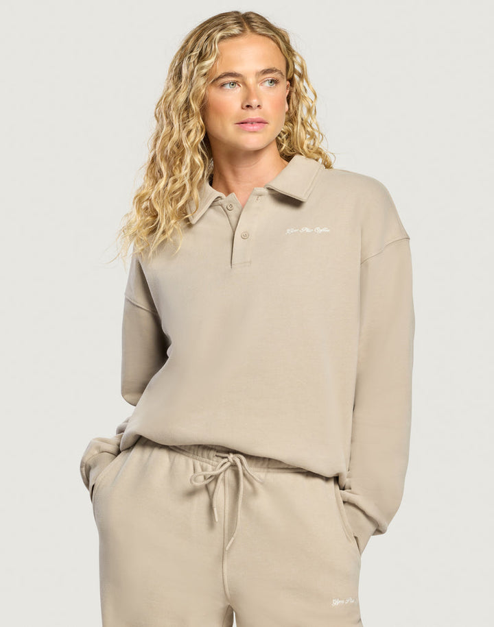 Gym and coffee Daily Collared Sweatshirt in Rich Taupe