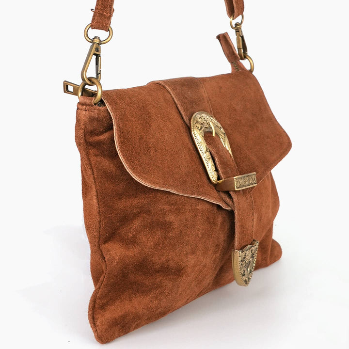 Buckle Clutch Bag Italian Suede Leather in Tan