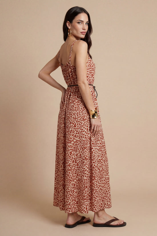 Animal Metallic Maxi Dress Rust Pattern