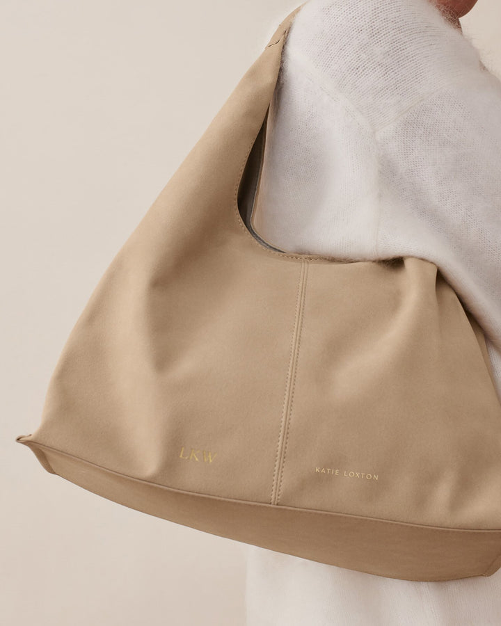 Shoulder bag in suedette in Taupe