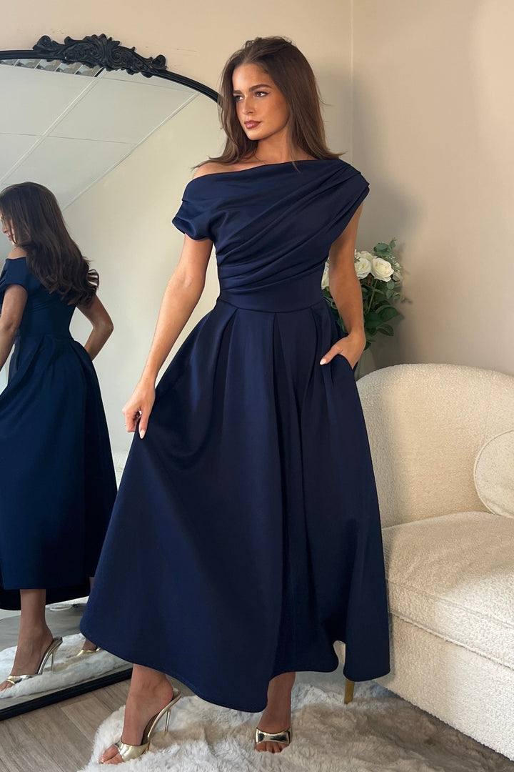 Betty asymmetrical dress in Navy