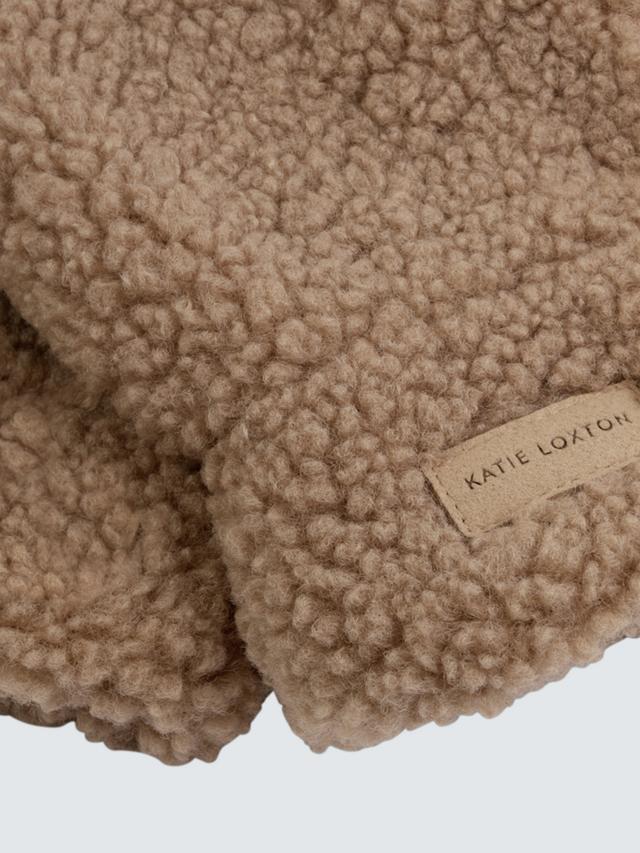 Teddy Mittens With Cord - Tan