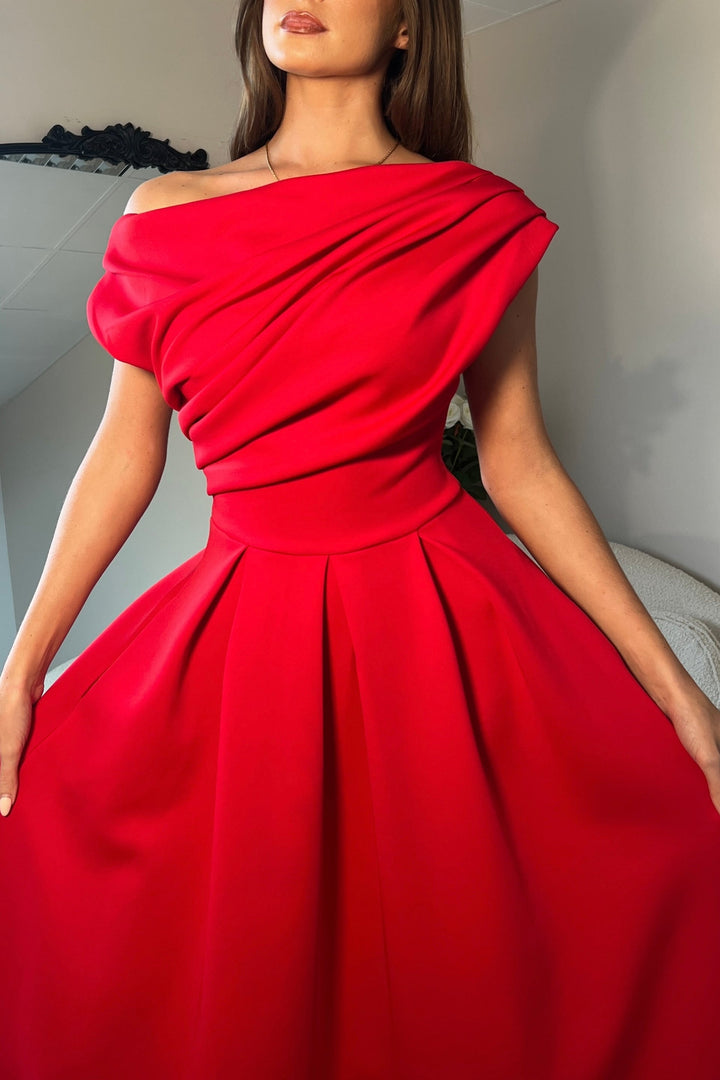Betty asymmetrical red dress